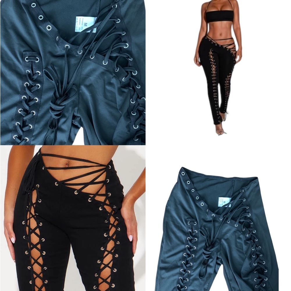 Lace-Up Side Cutout High-Waist Pants - Black